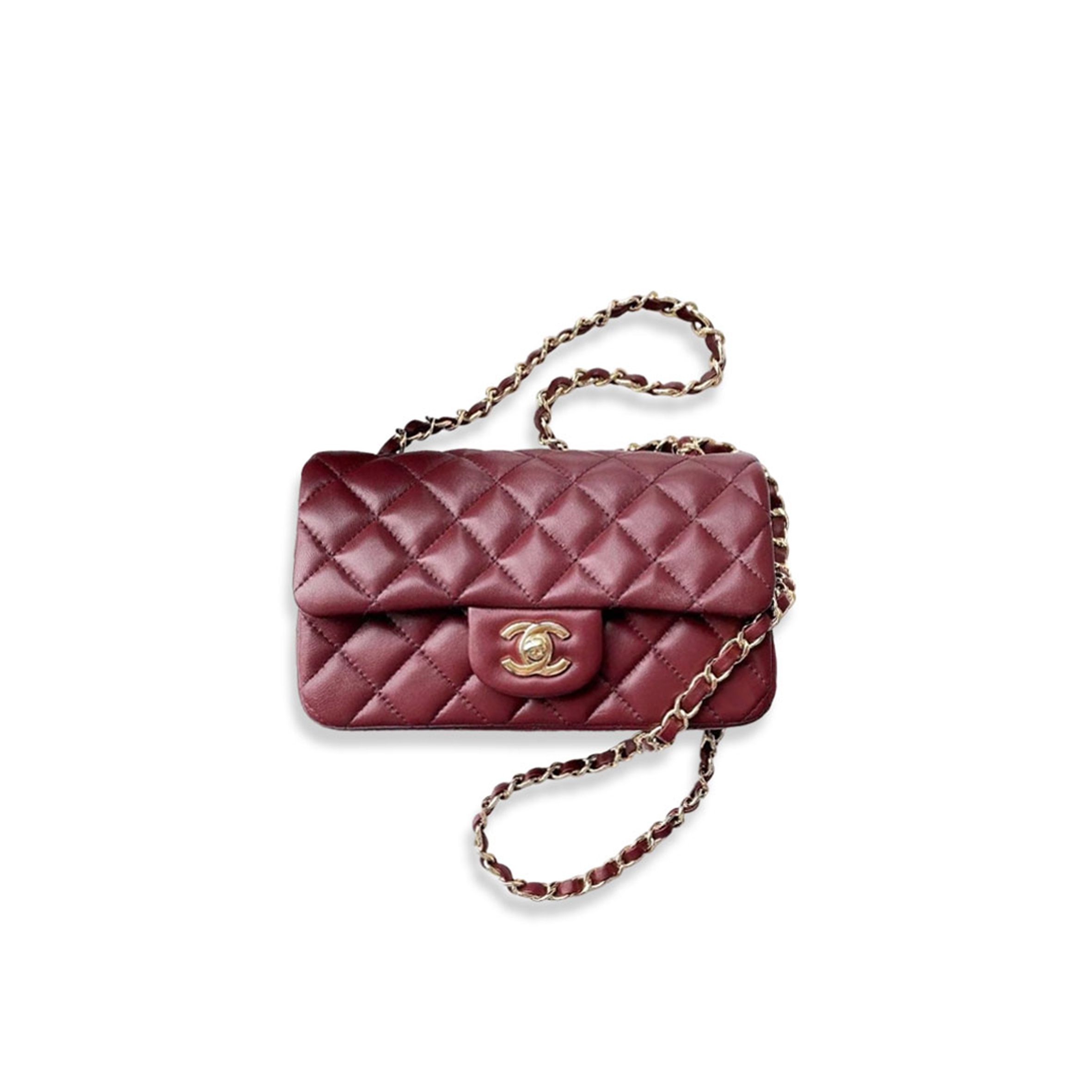 Ch**el master burgundy lambskin quilted extra mini rectangular flap light gold hardware (20*12*6cm)